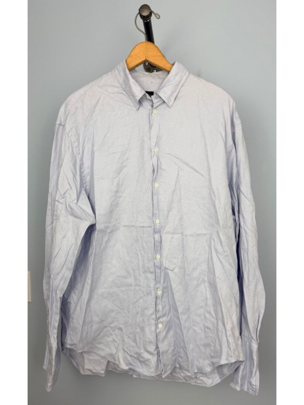 Giorgio Armani Black Label Mens 43/17 Blue Button-Down Shirt French Cuffs Italy